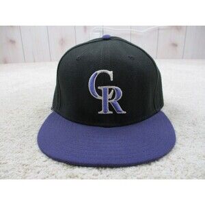 VINTAGE Colorado Rockies Hat Fitted Men 7 1/2 Black Purple New Era Baseball USA